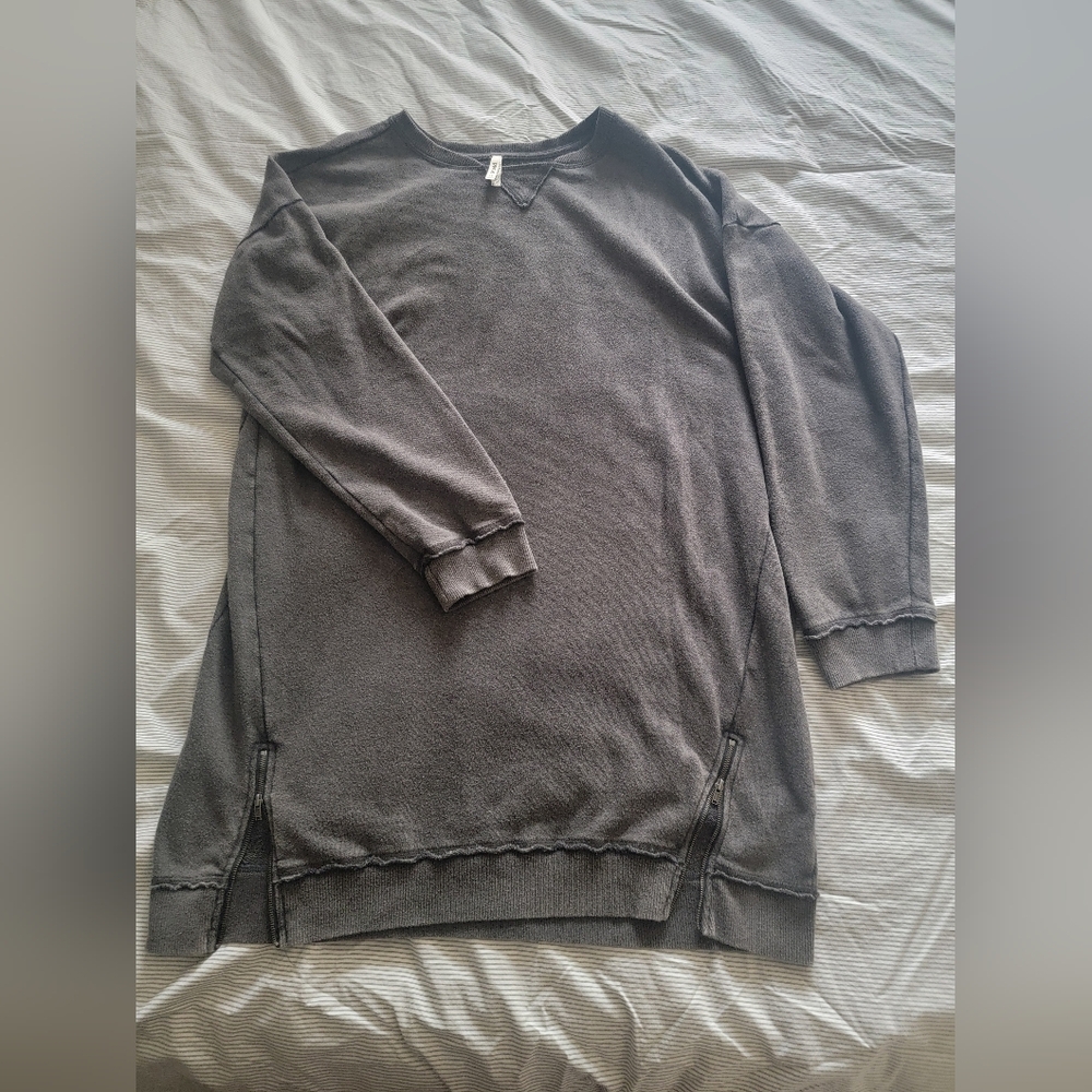 Gray Crewneck Sweatshirt Dress with Long Sleeves
